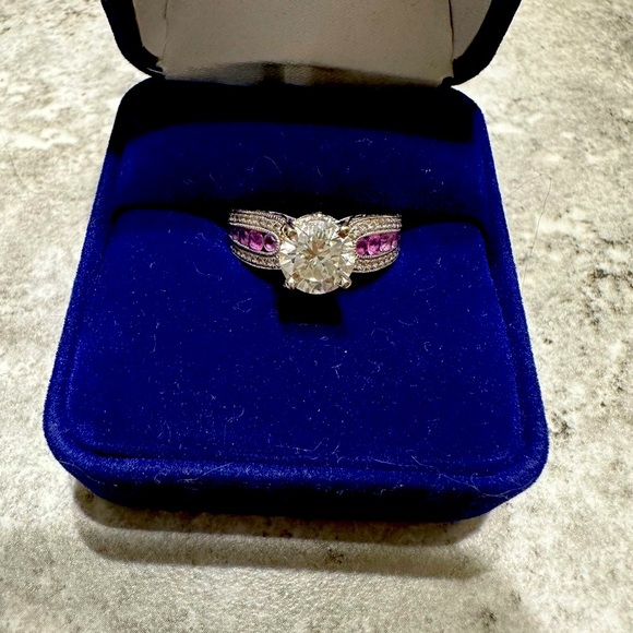 Diamond Ring 1 1/4k Diamond, Pink Sapphires white gold - Picture 4 of 17